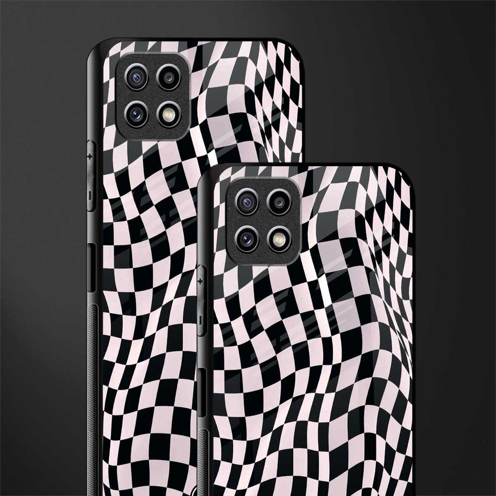 trippy b&w check pattern back phone cover | glass case for samsung galaxy f42