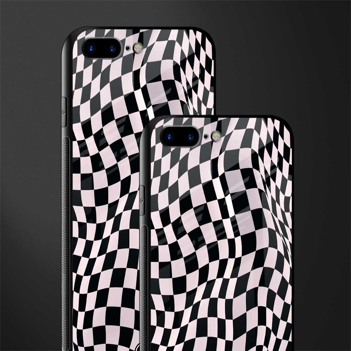 trippy b&w check pattern glass case for iphone 7 plus image-2