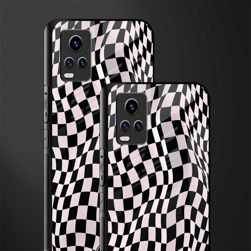 trippy b&w check pattern back phone cover | glass case for vivo v21e 4g