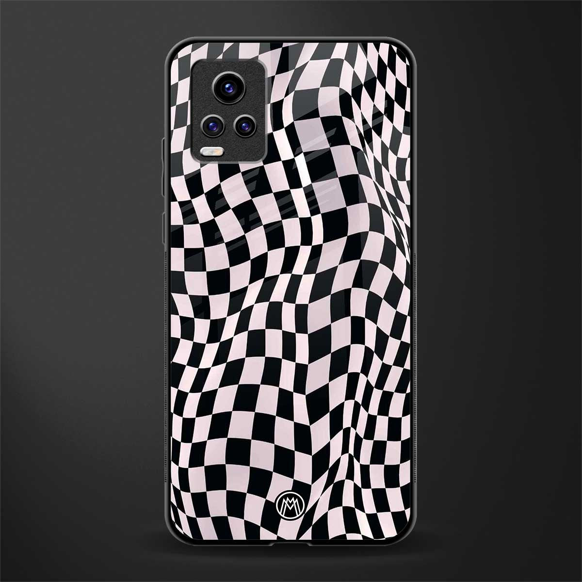 trippy b&w check pattern back phone cover | glass case for vivo v21e 4g