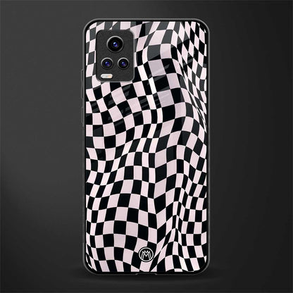 trippy b&w check pattern back phone cover | glass case for vivo v21e 4g