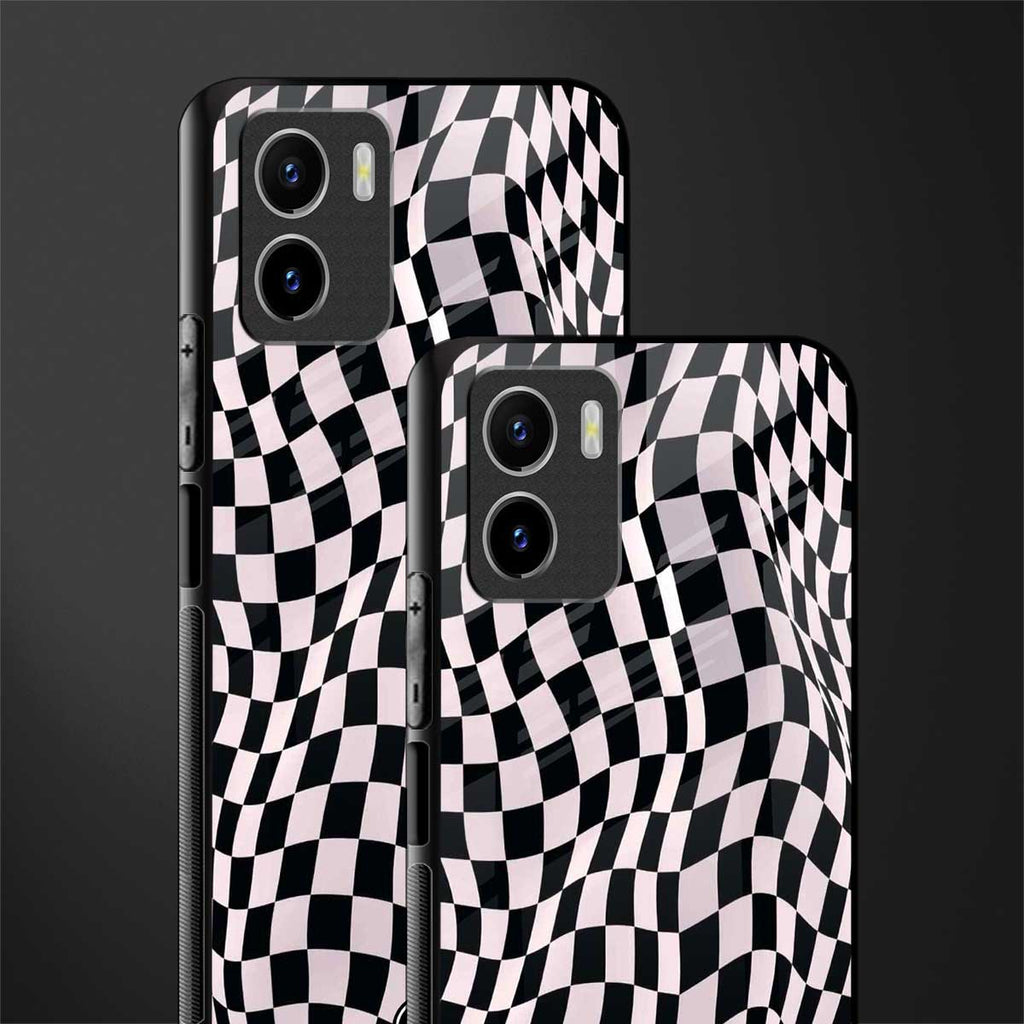 trippy b&w check pattern back phone cover | glass case for vivo y72