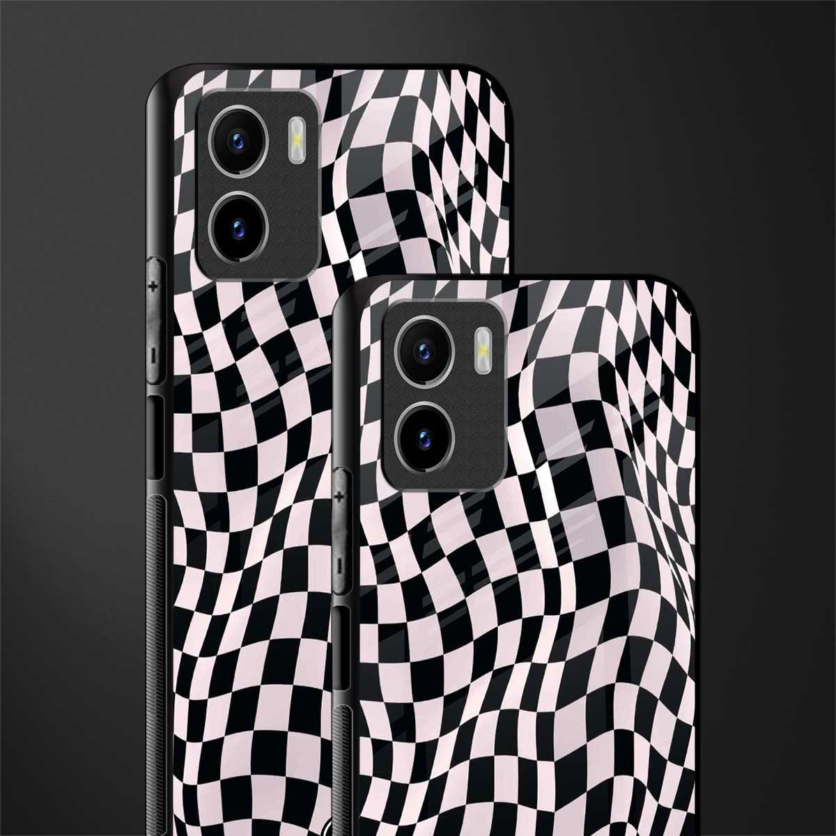 trippy b&w check pattern back phone cover | glass case for vivo y72