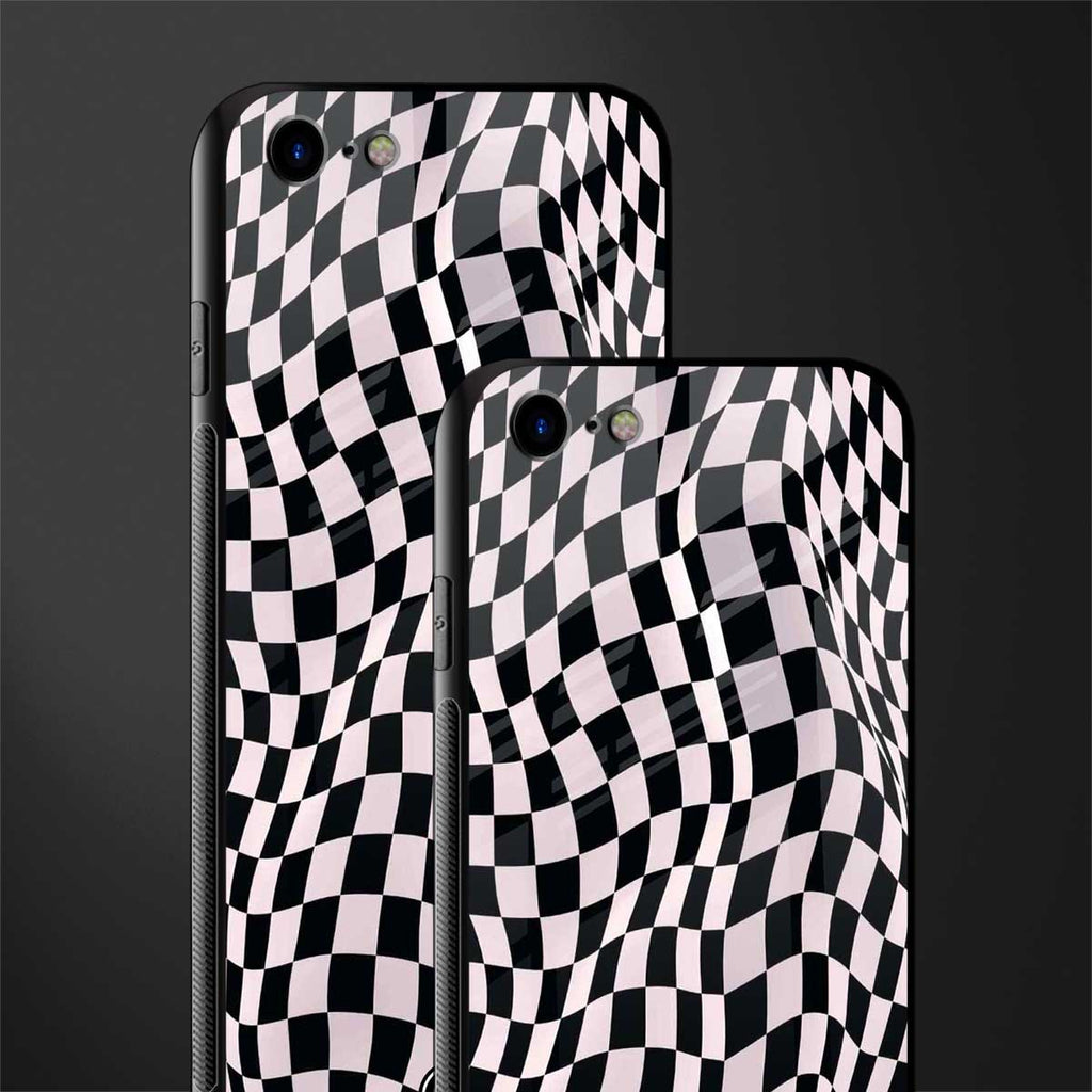 trippy b&w check pattern glass case for iphone se 2020 image-2