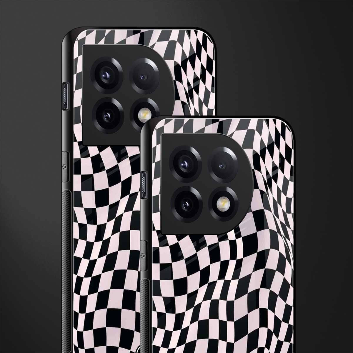 trippy b&w check pattern back phone cover | glass case for oneplus 11