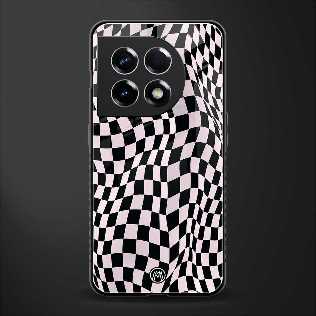 trippy b&w check pattern back phone cover | glass case for oneplus 11