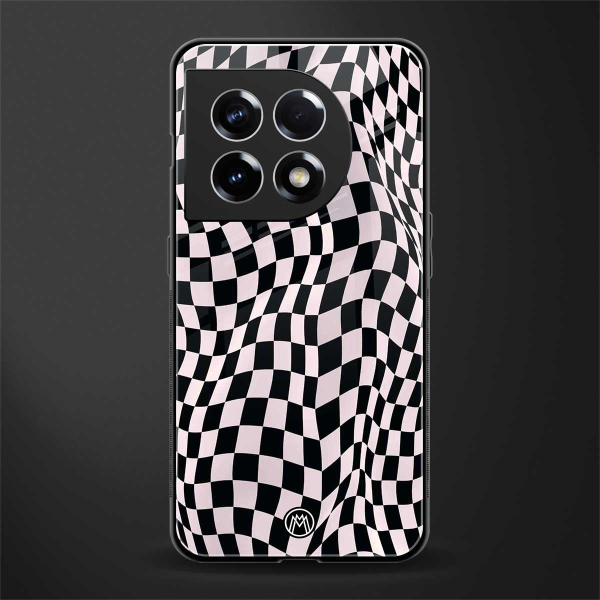 trippy b&w check pattern back phone cover | glass case for oneplus 11