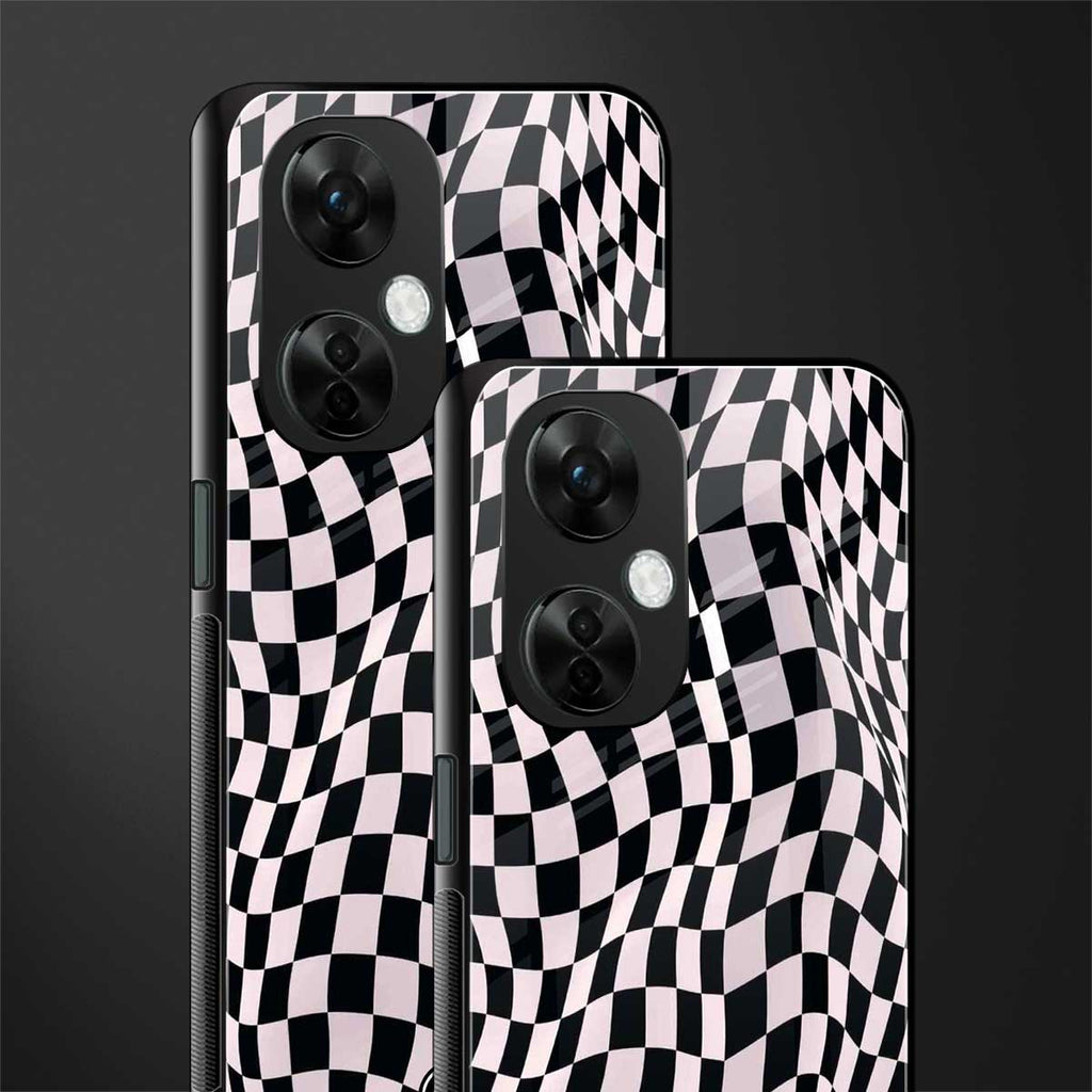 trippy b&w check pattern back phone cover | glass case for oneplus nord ce 3 lite