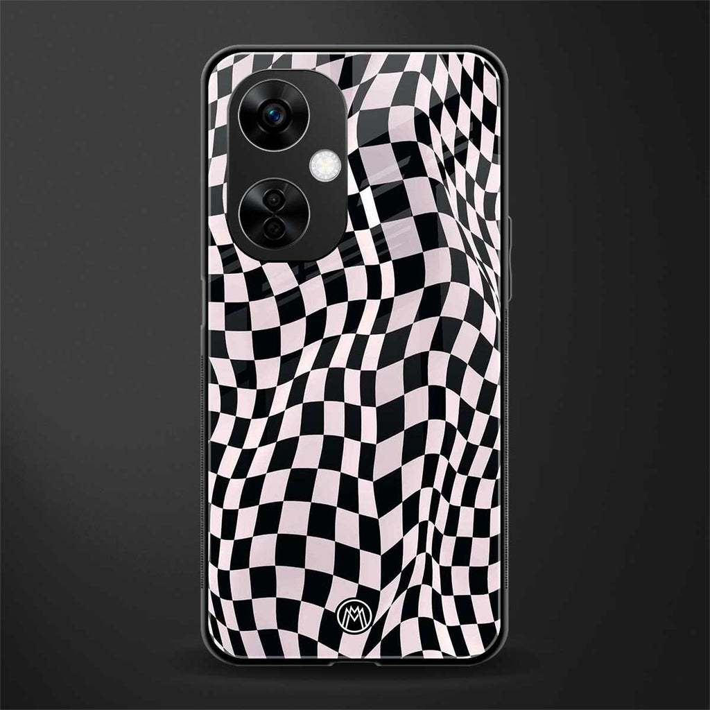 trippy b&w check pattern back phone cover | glass case for oneplus nord ce 3 lite