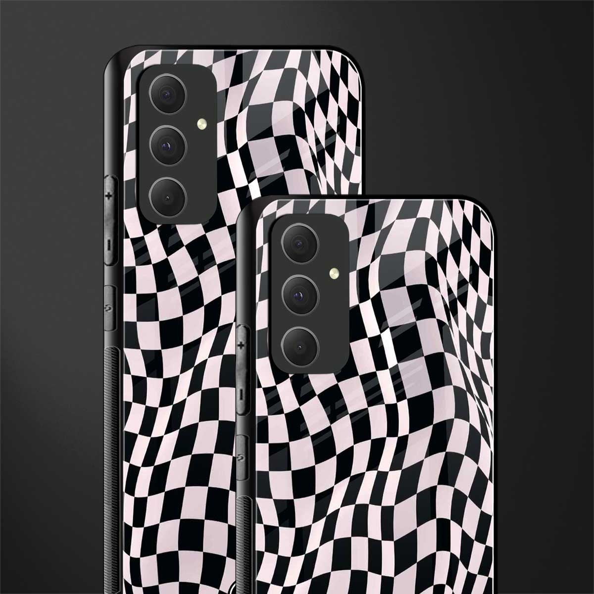 trippy b&w check pattern back phone cover | glass case for samsung galaxy a54 5g