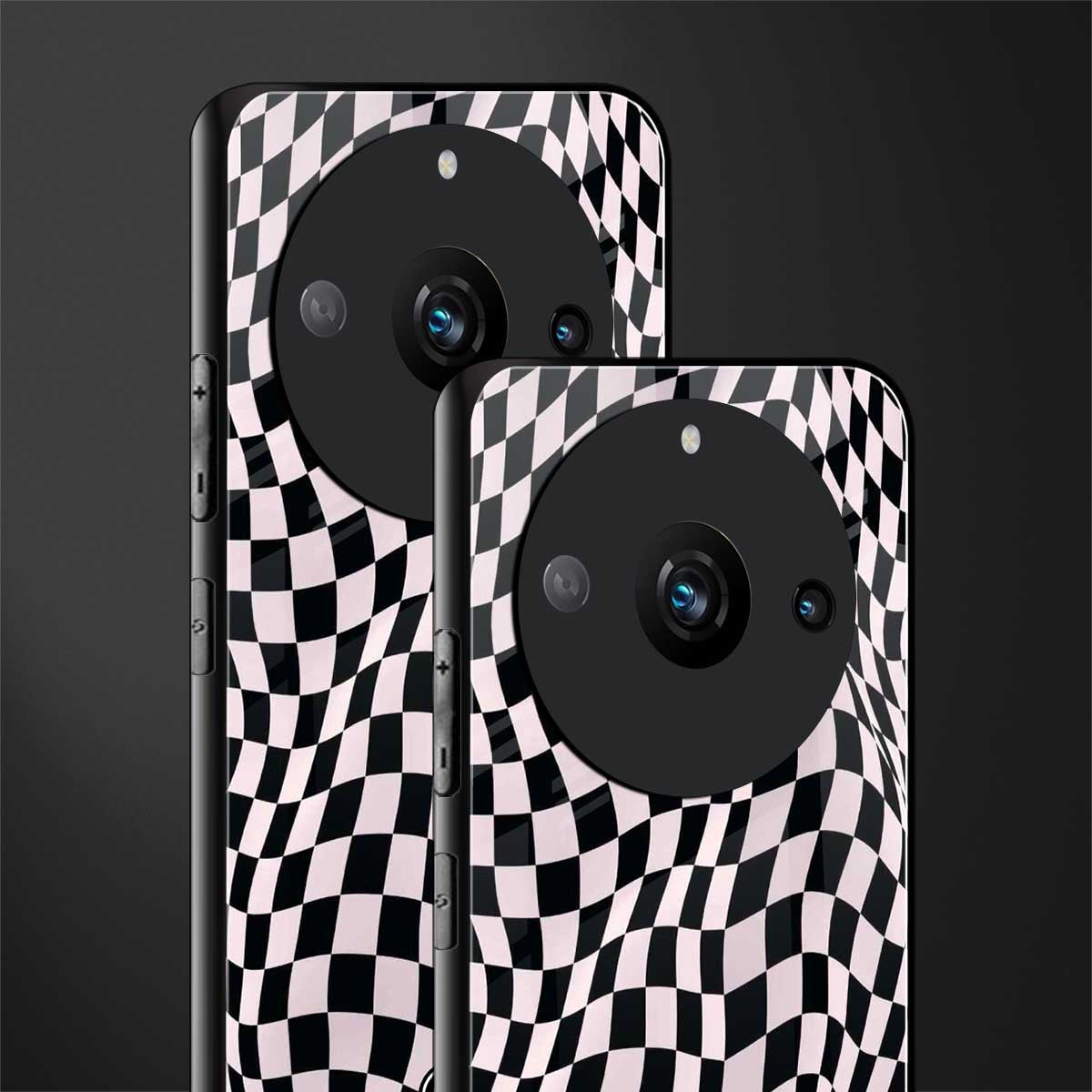 trippy b&w check pattern back phone cover | glass case for realme 11 pro 5g