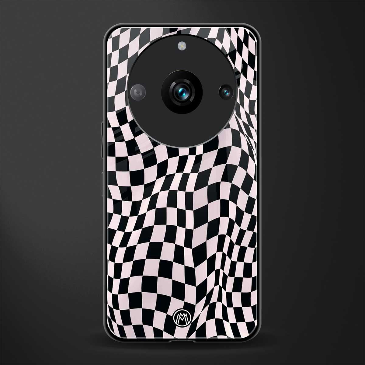 trippy b&w check pattern back phone cover | glass case for realme 11 pro 5g