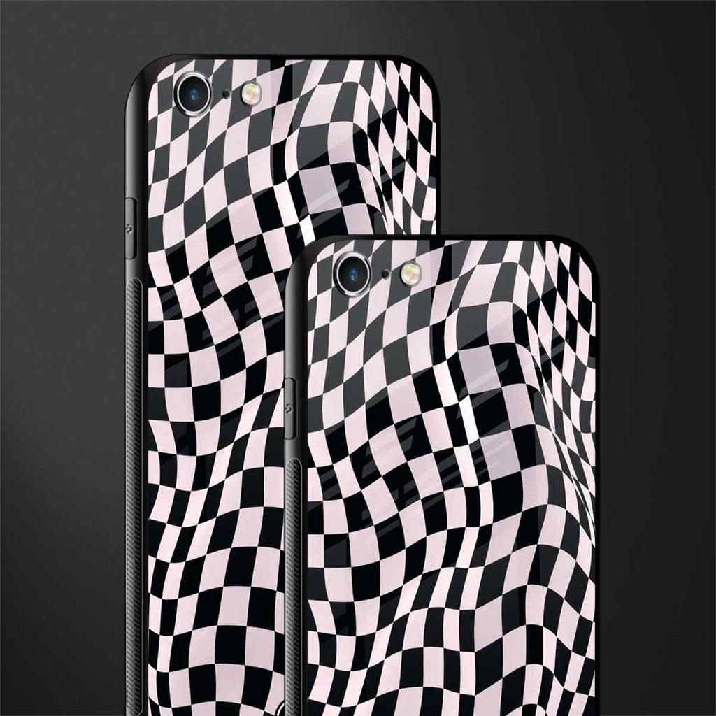 trippy b&w check pattern glass case for iphone 6s image-2