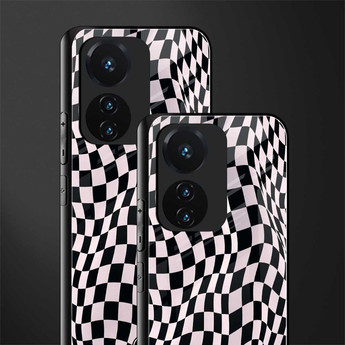 trippy b&w check pattern back phone cover | glass case for vivo t1 44w 4g