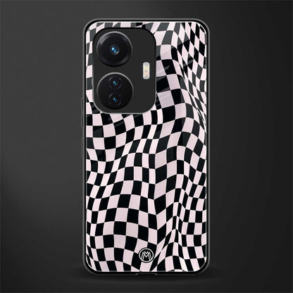 trippy b&w check pattern back phone cover | glass case for vivo t1 44w 4g