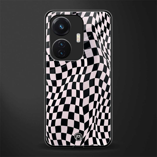 trippy b&w check pattern back phone cover | glass case for vivo t1 44w 4g