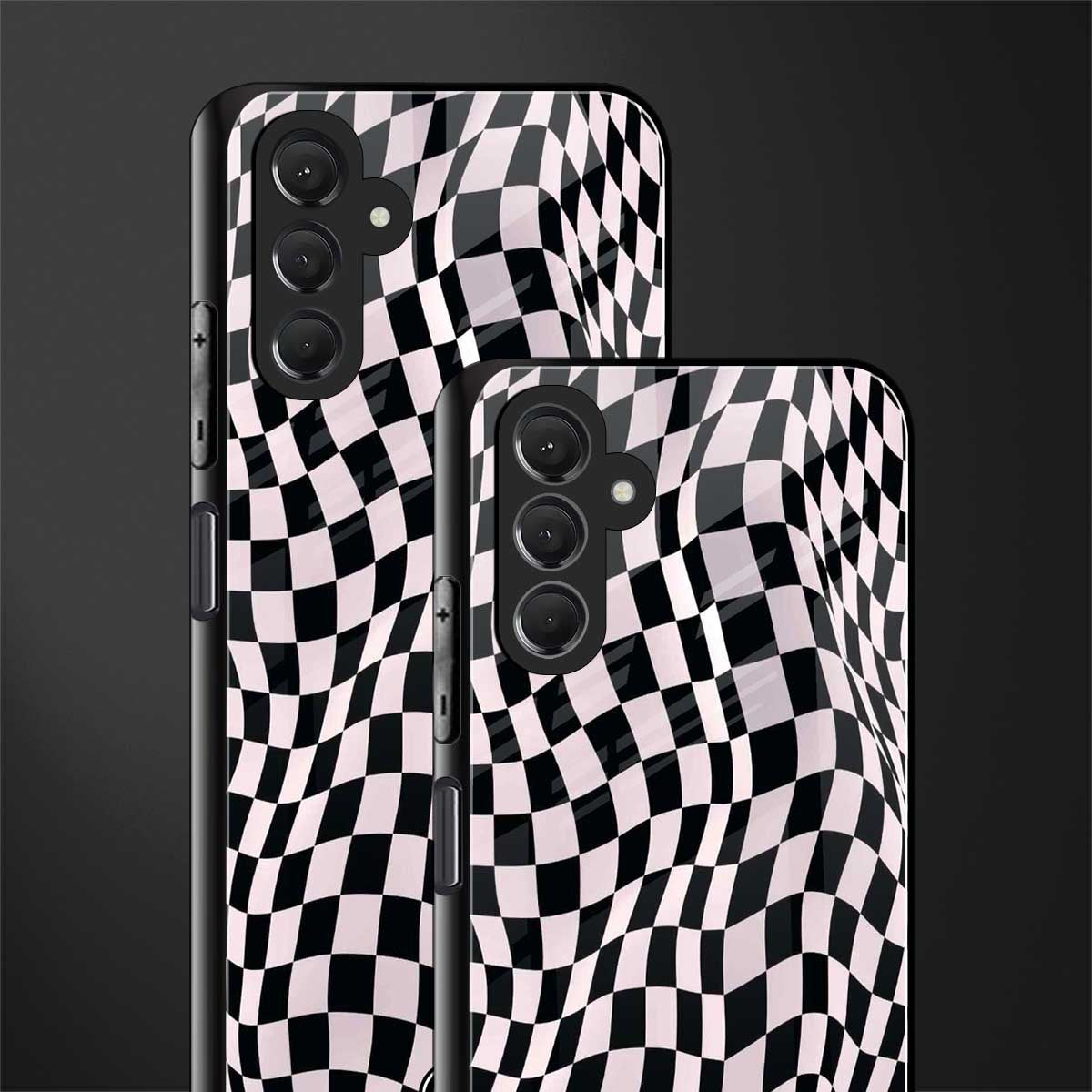 trippy b&w check pattern back phone cover | glass case for samsun galaxy a24 4g