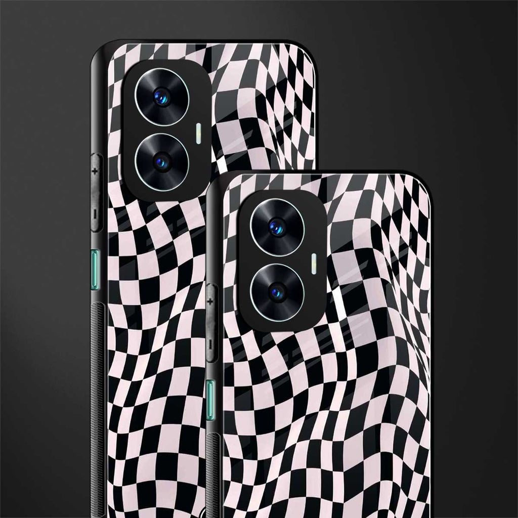 trippy b&w check pattern back phone cover | glass case for realme c55