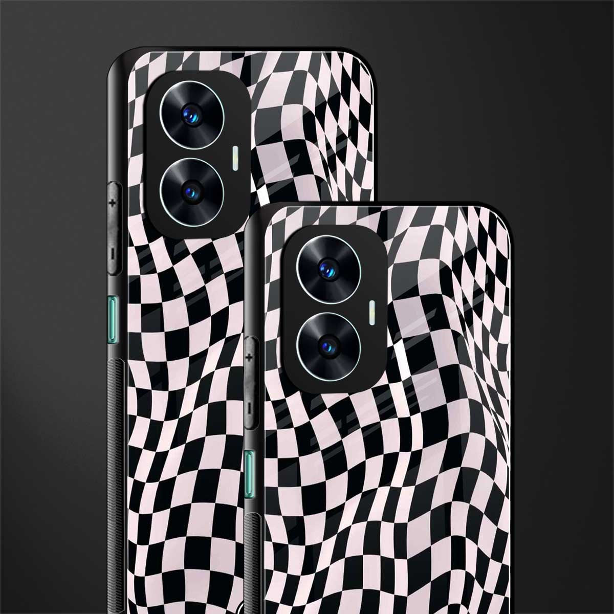 trippy b&w check pattern back phone cover | glass case for realme c55