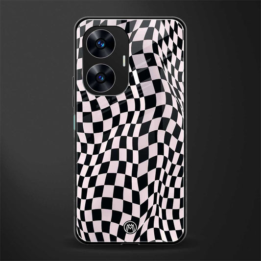 trippy b&w check pattern back phone cover | glass case for realme c55