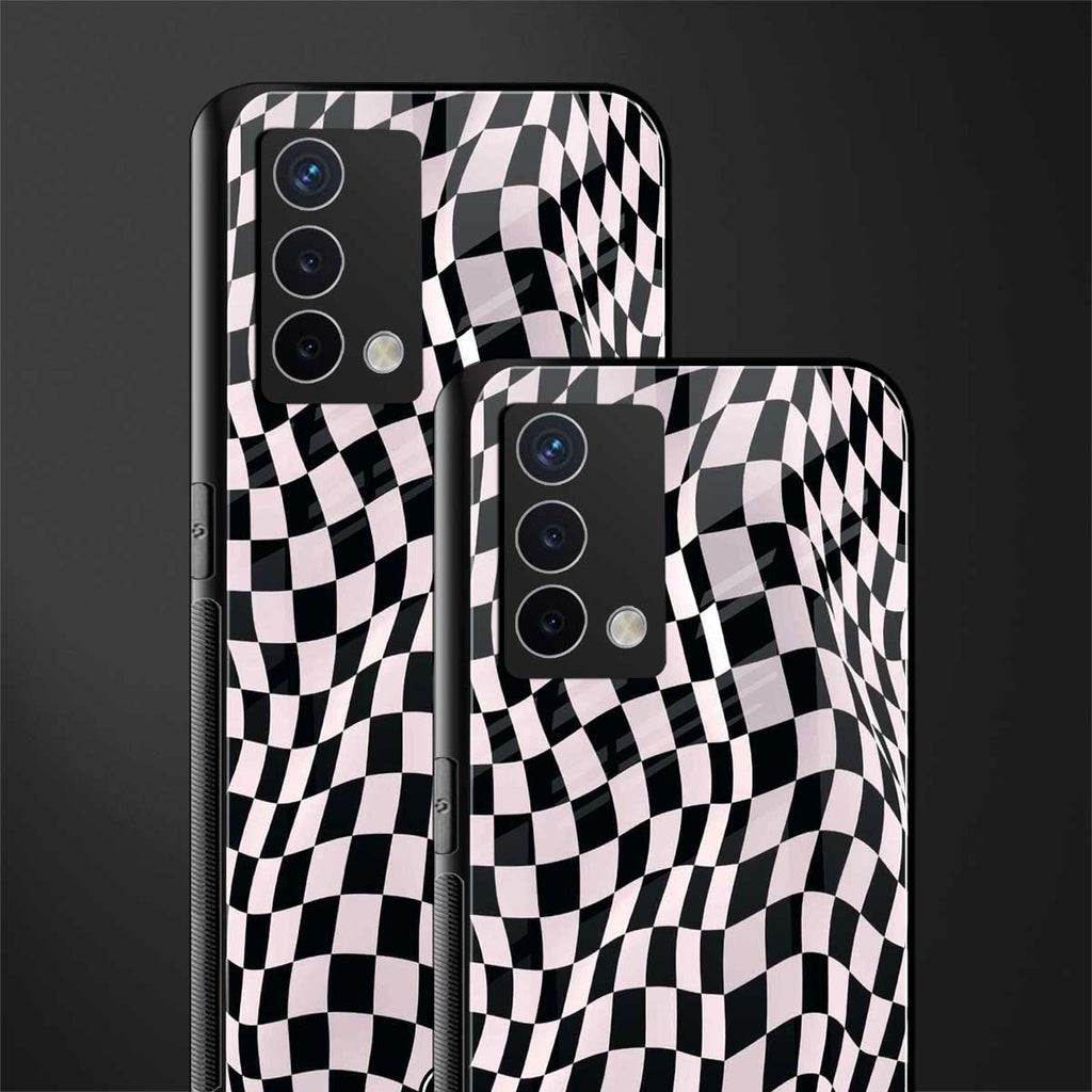 trippy b&w check pattern back phone cover | glass case for oppo a74 4g