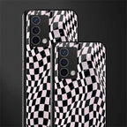 trippy b&w check pattern back phone cover | glass case for oppo a74 4g