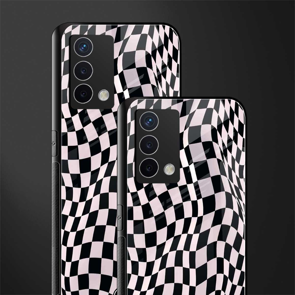 trippy b&w check pattern back phone cover | glass case for oppo a74 4g