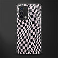 trippy b&w check pattern back phone cover | glass case for oppo a74 4g
