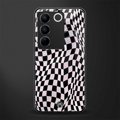 trippy b&w check pattern back phone cover | glass case for vivo v27 pro 5g