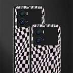 trippy b&w check pattern back phone cover | glass case for iQOO 9 Pro