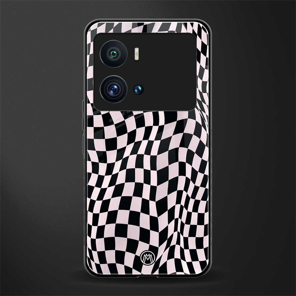 trippy b&w check pattern back phone cover | glass case for iQOO 9 Pro