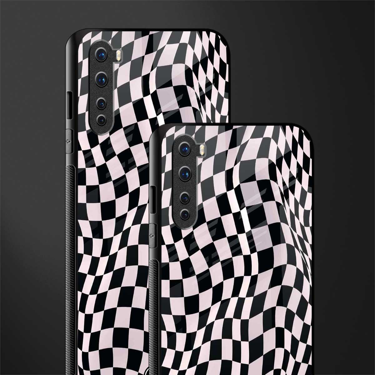 trippy b&w check pattern glass case for oneplus nord ac2001 image-2
