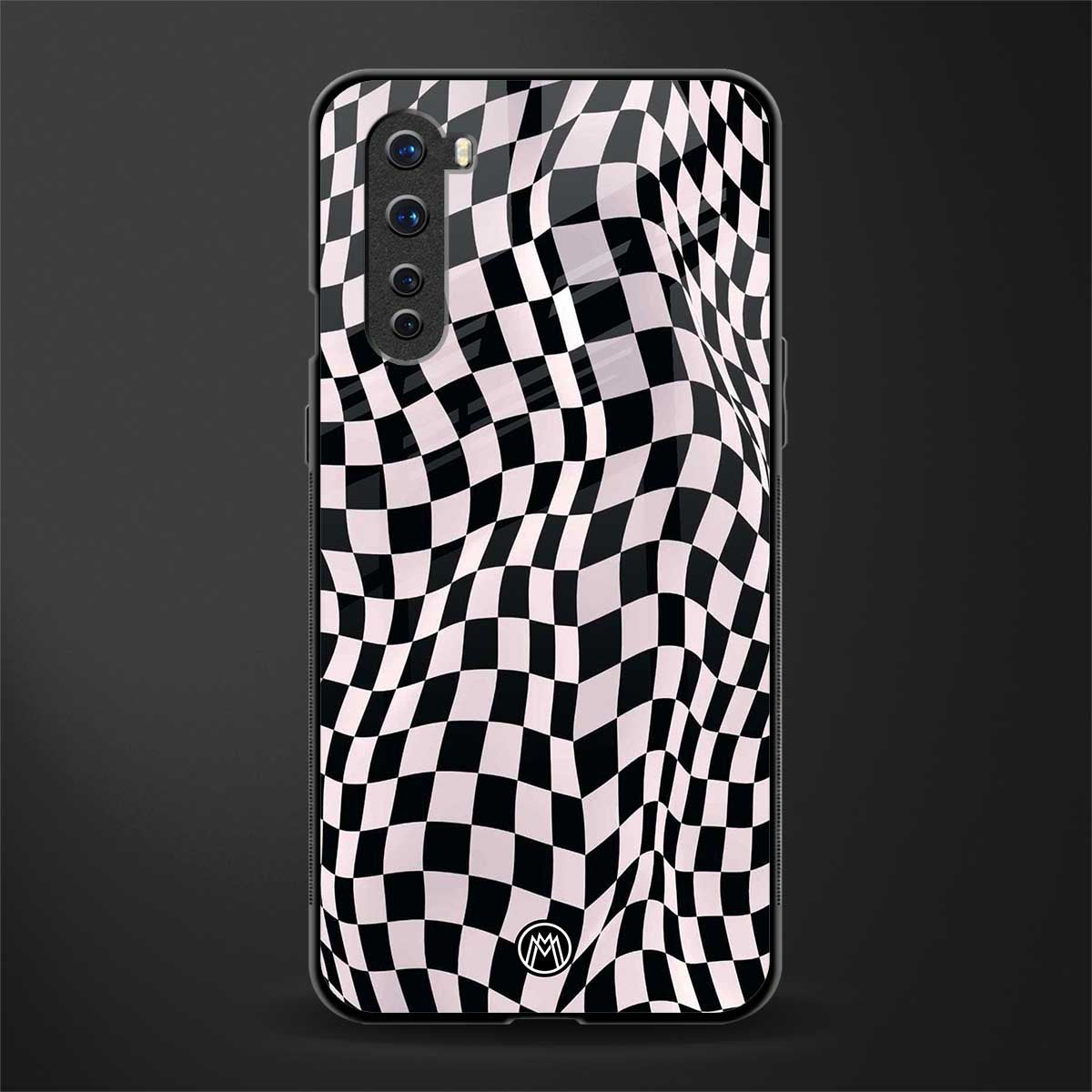 trippy b&w check pattern glass case for oneplus nord ac2001 image
