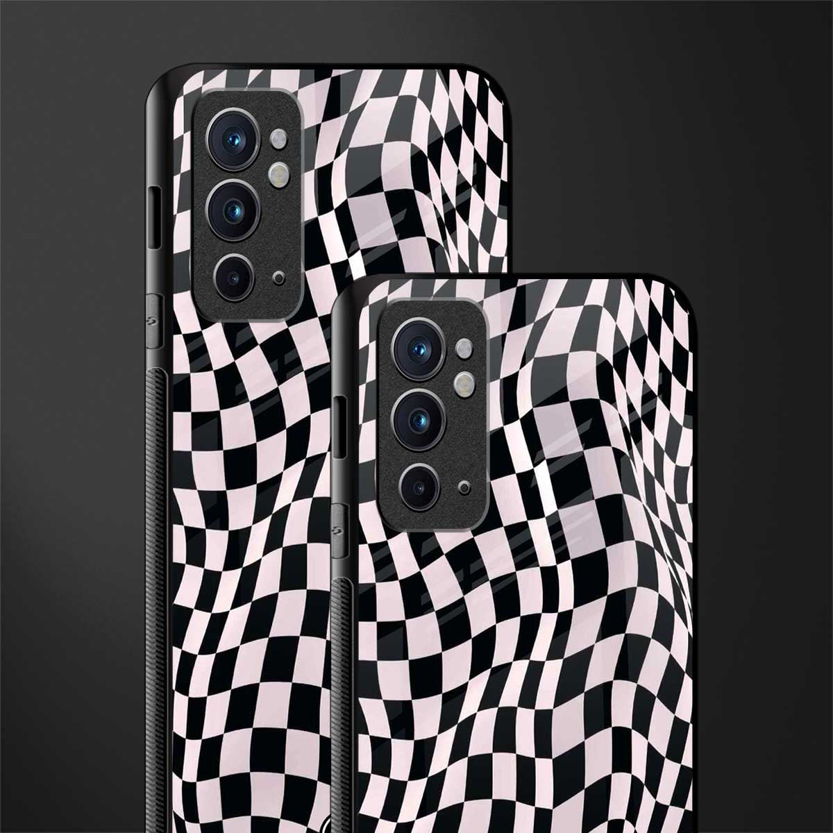 trippy b&w check pattern glass case for oneplus 9rt image-2