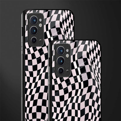trippy b&w check pattern glass case for oneplus 9rt image-2