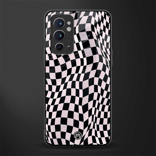 trippy b&w check pattern glass case for oneplus 9rt image