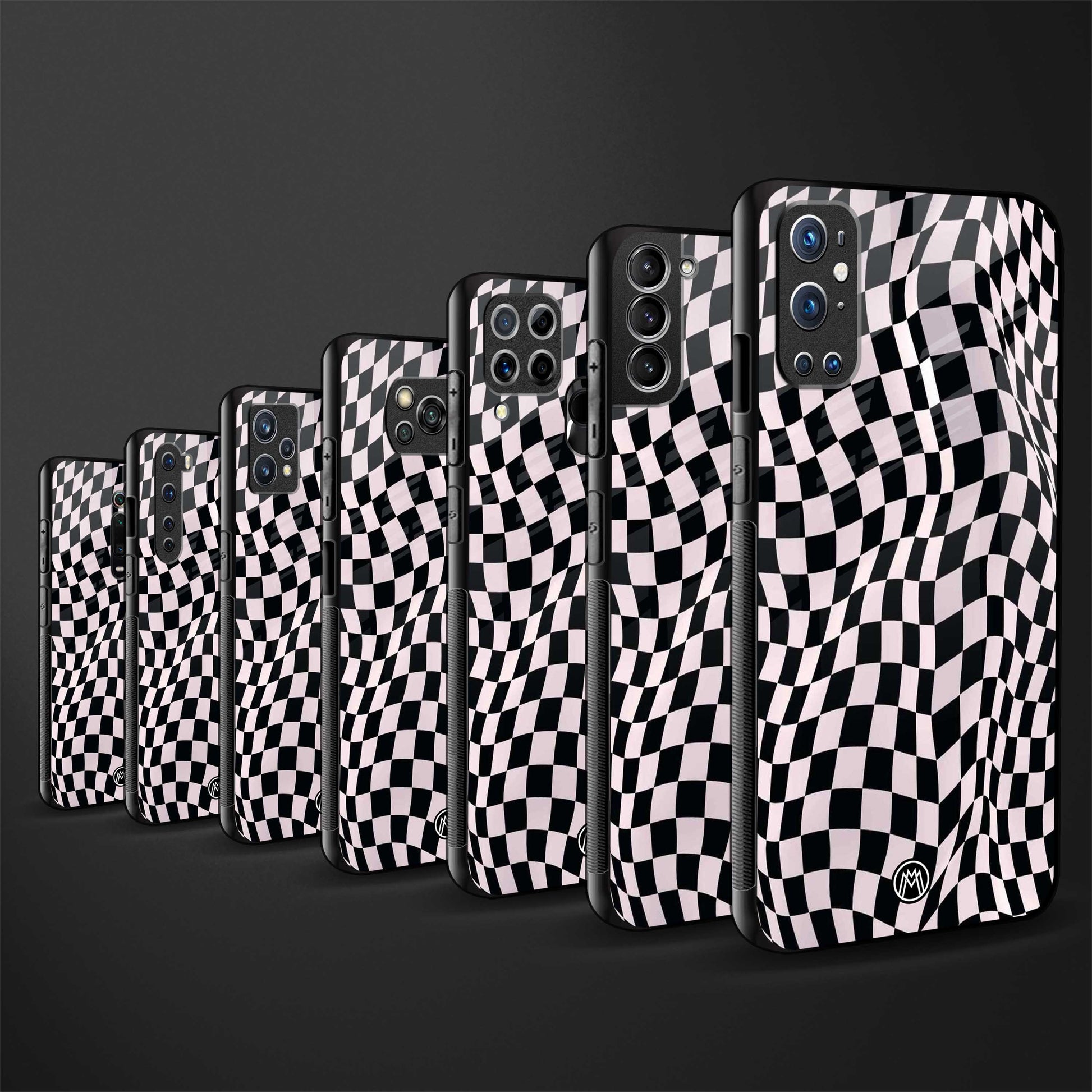 trippy b&w check pattern back phone cover | glass case for vivo v27 pro 5g