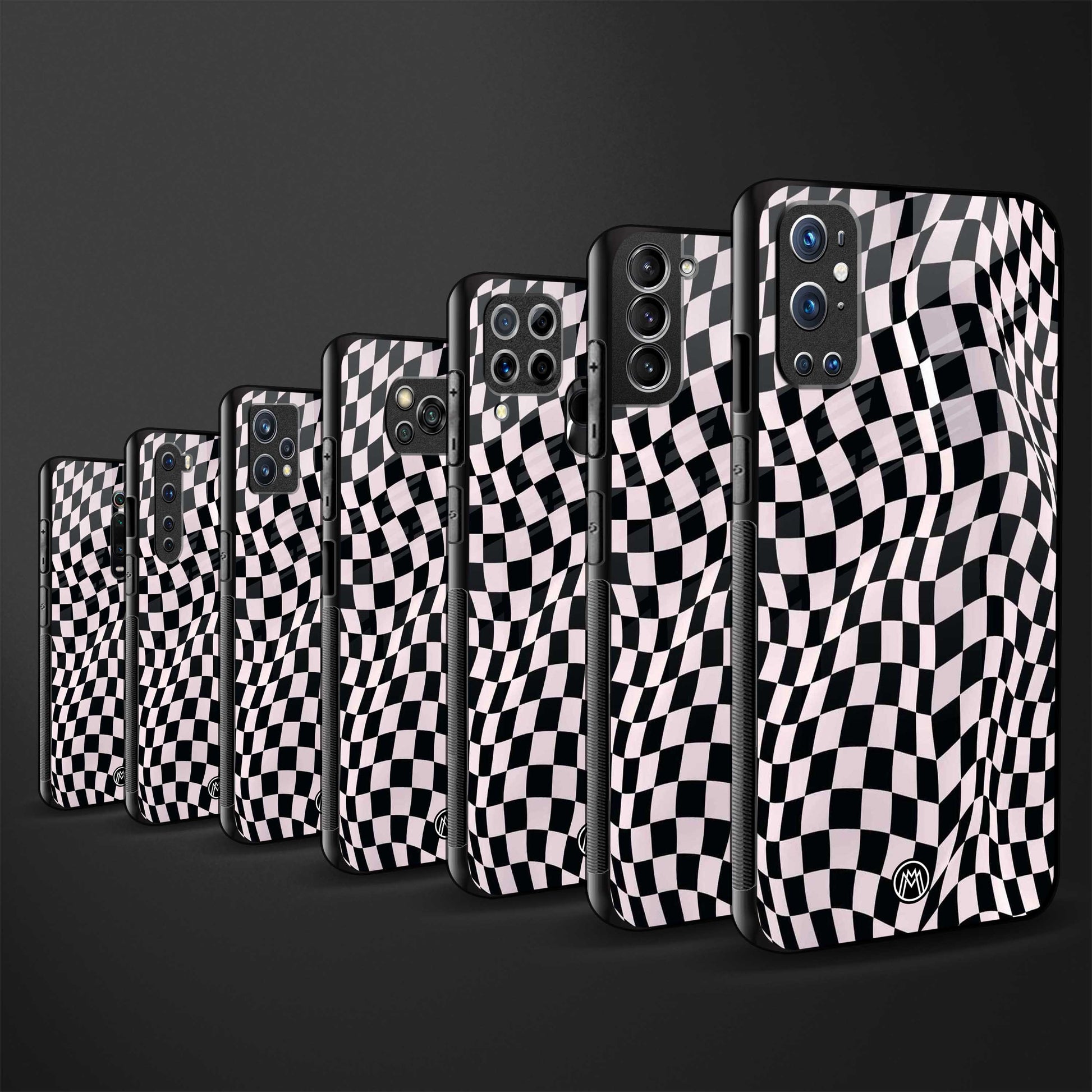 trippy b&w check pattern back phone cover | glass case for redmi note 11 pro plus 4g/5g