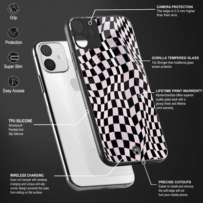trippy b&w check pattern glass case for iphone 14 image-4