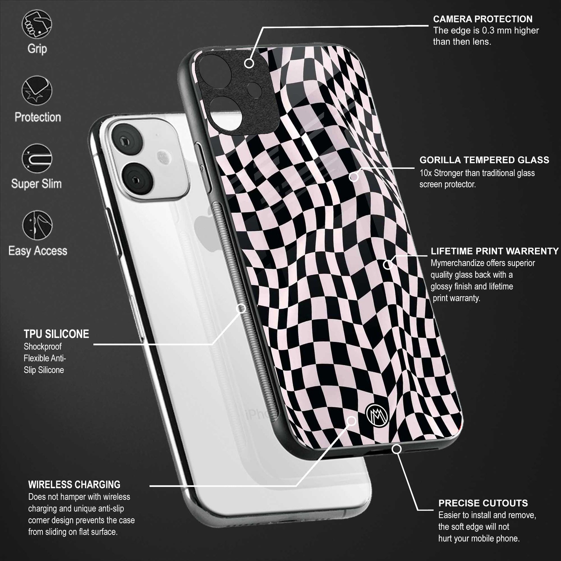 trippy b&w check pattern glass case for vivo z1x image-4