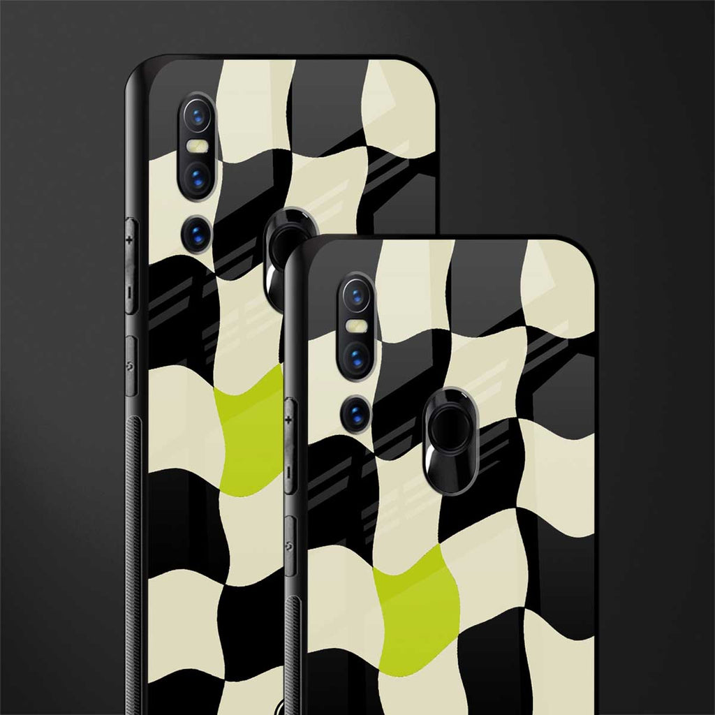 trippy pastel checks glass case for vivo v15 image-2