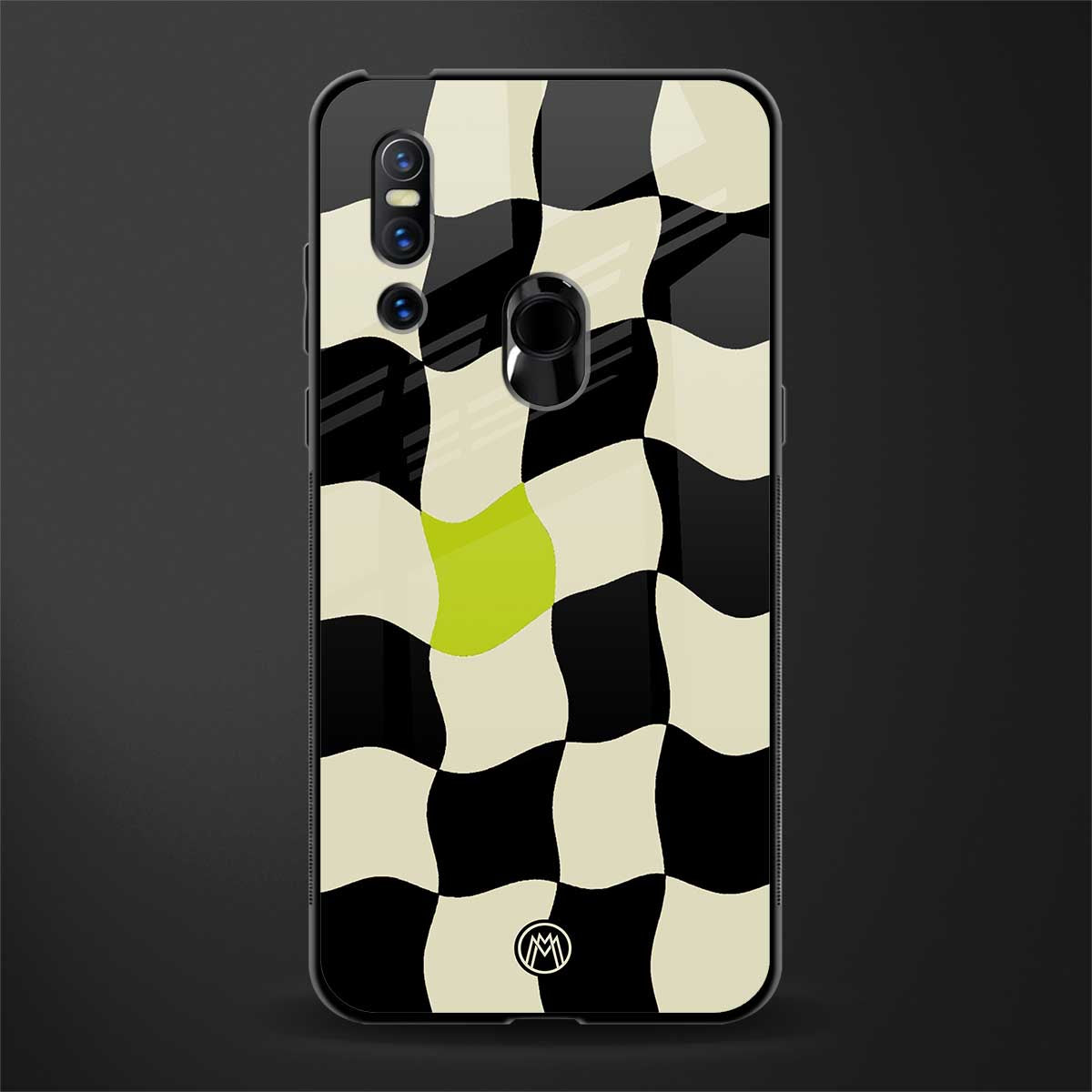 trippy pastel checks glass case for vivo v15 image