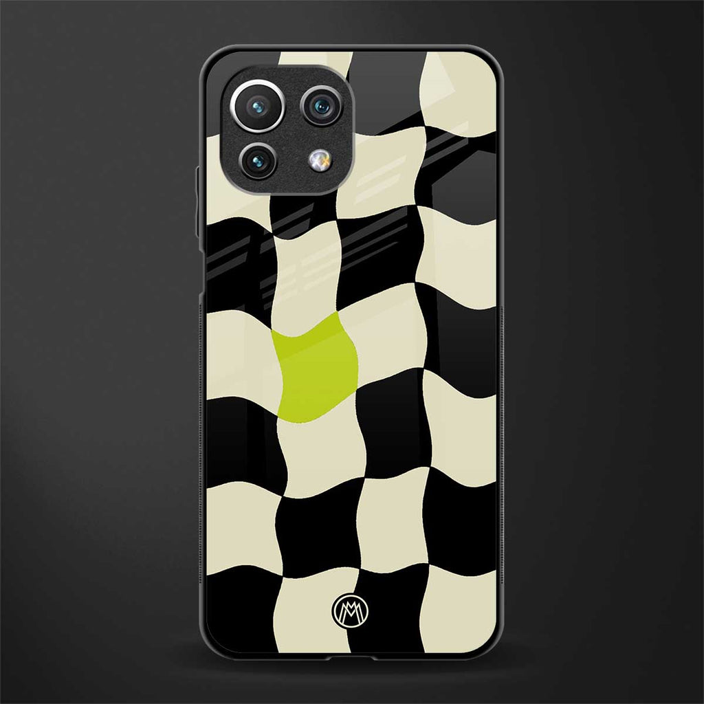 trippy pastel checks glass case for mi 11 lite image