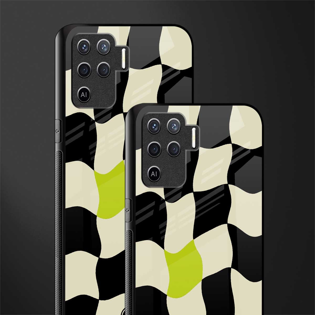 trippy pastel checks glass case for oppo f19 pro image-2