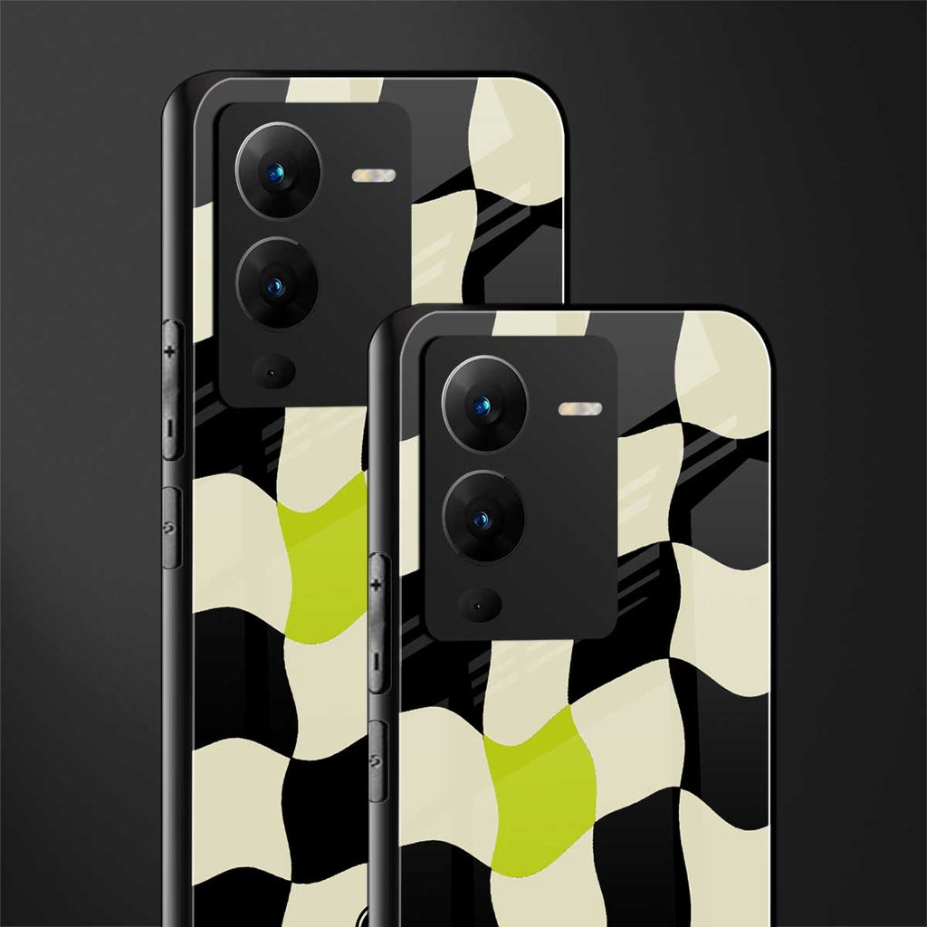 trippy pastel checks back phone cover | glass case for vivo v25 pro 5g