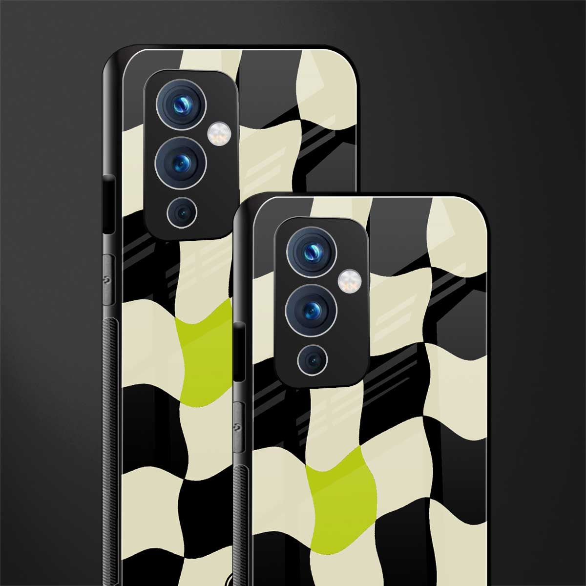 trippy pastel checks back phone cover | glass case for oneplus 9