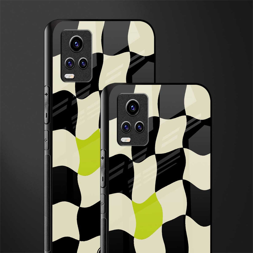 trippy pastel checks back phone cover | glass case for vivo v21e 4g