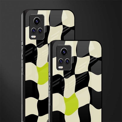 trippy pastel checks back phone cover | glass case for vivo v21e 4g