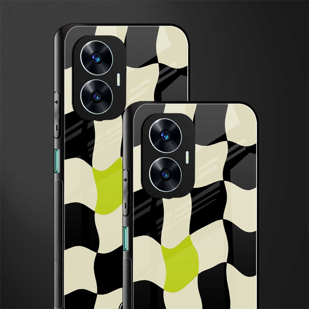 trippy pastel checks back phone cover | glass case for realme c55