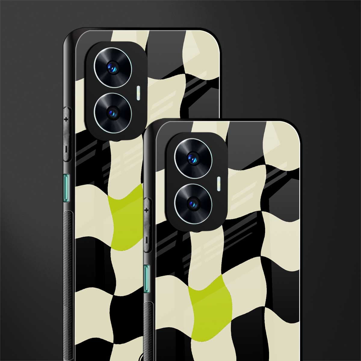 trippy pastel checks back phone cover | glass case for realme c55